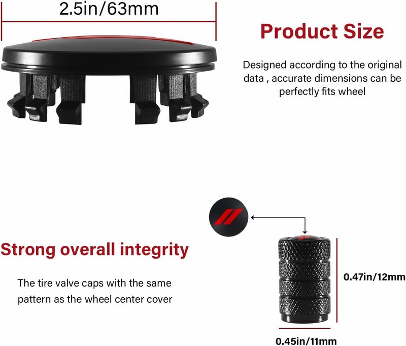 REMOCH 4PCS 63mm=2.5 inch Slash Wheel Center Cap Covers for Dodge Charger Challenger Durango Journey Avenger Hornet Dart R/T SRT Non Fading Hubcaps Rim + Tire Valve Stem Caps Covers Trim (Red) - Image 2